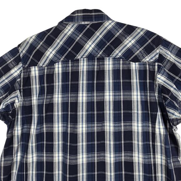Navy Plaid Pearl Snap Shirt Mens XL Short Sleeve Western Style 100% Cotton - Picture 8 of 10
